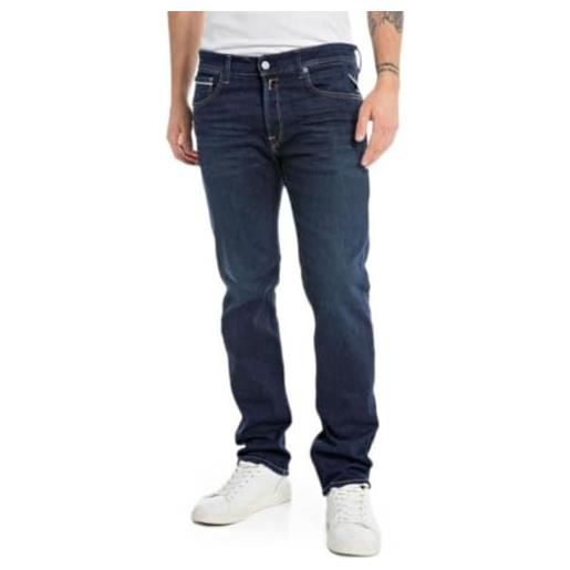 Replay jeans dritti grover da uomo con elasticità, blu (blu scuro 007), 31 w / 32 l