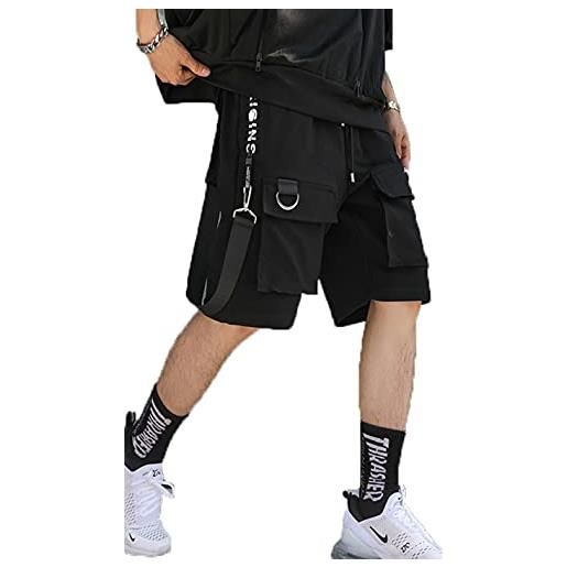 Ambcol pantaloni sportivi cargo da uomo, stile punk e streetwear, nero-18, m
