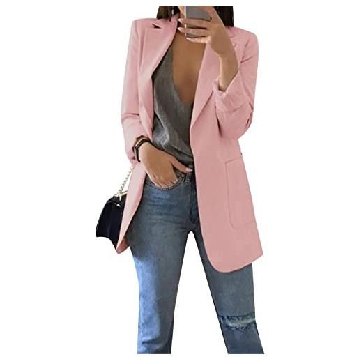 YMING trench da donna tinta unita tasche abito primavera manica lunga vintage giacca rosa xs