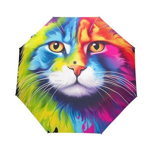 GAIREG gatto con i capelli colorati arcobaleno ombrello pieghevole aperto automatico compatto leggero ombrello da viaggio per pioggia