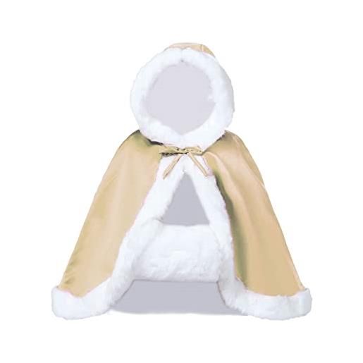 BEAUTELICATE mantello con cappuccio donna mantella corto pelliccia sintetica rosa da sposa con mano muff per matrimonio invernale hallween natale carnevale cosplay (blu navy, taglia unica)