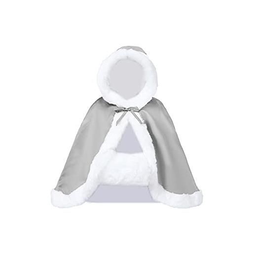 BEAUTELICATE mantello con cappuccio donna mantella corto pelliccia sintetica rosa da sposa con mano muff per matrimonio invernale hallween natale carnevale cosplay (blu navy, taglia unica)