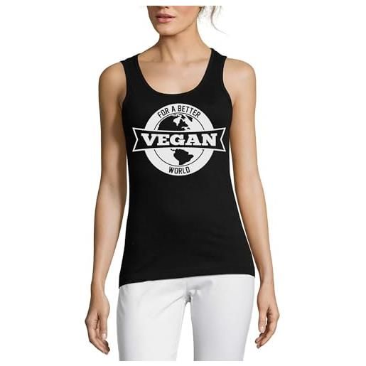Generic vegan for a better world planet graphic - canotta da donna in cotone, colore nero, nero , s