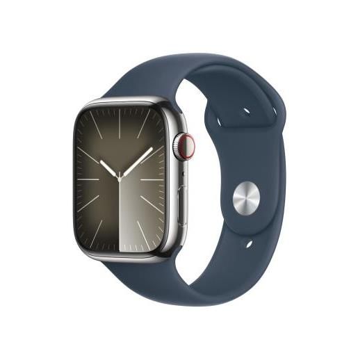 Apple watch series 9 acciaio inossidabile argento 41mm cinturino sport blu tempesta s/m (gps + cellular) | nuovo |