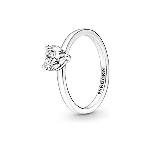 Pandora timeless anello solitario con cuore in argento sterling con zirconia cubica trasparente, 50