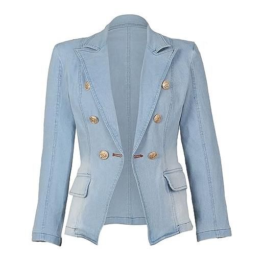 iOoppek giacca di jeans con tessuto donna giacca di jeans in denim con vestibilità stretta e tasche per donna donna donna blu transizione, azzurro, xxl