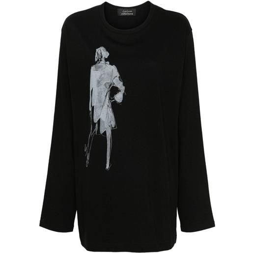 Yohji Yamamoto graphic-print long-sleeve t-shirt - nero