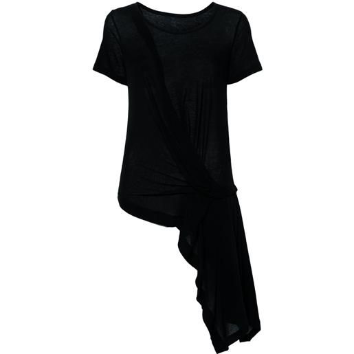 Yohji Yamamoto draped-detail asymmetric t-shirt - nero
