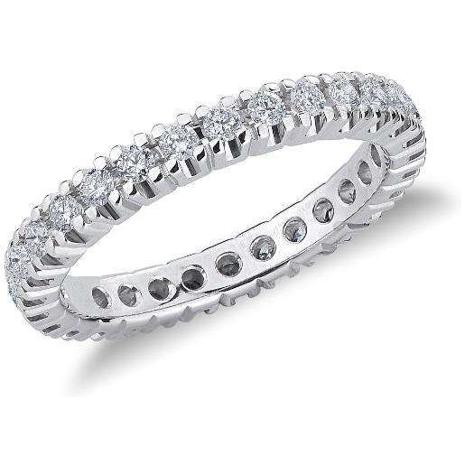 Gioielli di Valenza anello eternity a griffe in oro bianco 18k con diamanti da 0,03 ct