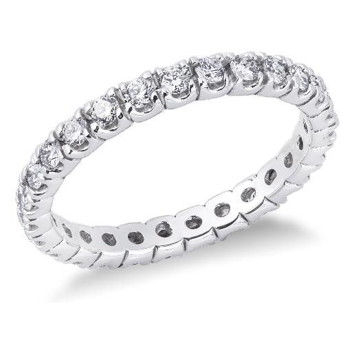 Gioielli di Valenza anello modello eternity a griffe in oro bianco 18k e diamanti