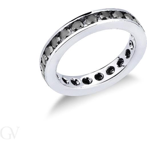 Gioielli di Valenza anello eternity a binario in oro bianco 18k con diamanti neri, ct. 2,25