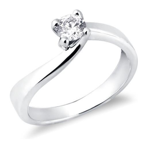 Gioielli di Valenza solitario modello a 4 punte in oro bianco 18k con diamante ct. 0,30