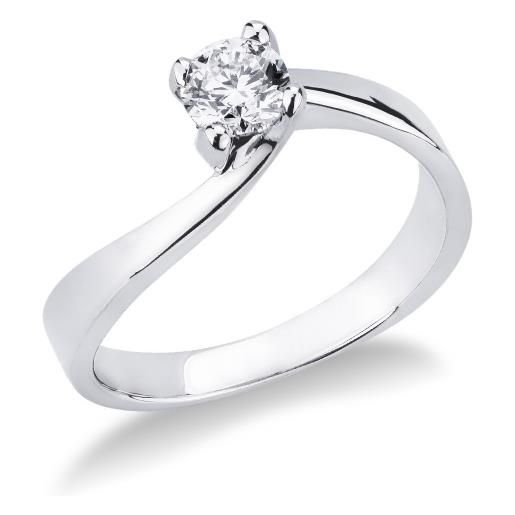 Gioielli di Valenza solitario griffe a 4 punte in oro bianco 18k con diamante 0,40 ct