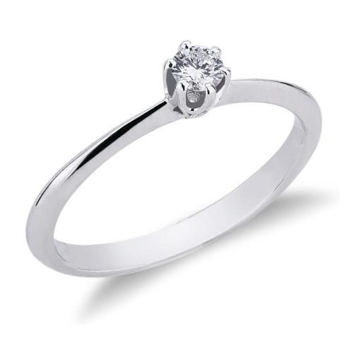 Gioielli di Valenza solitario griffe a 6 punte in oro bianco 18k con diamante ct. 0,15. 