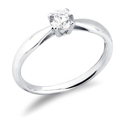 Gioielli di Valenza anello solitario griffe a 4 punte in oro bianco 18k con diamante ct. 0,40. 