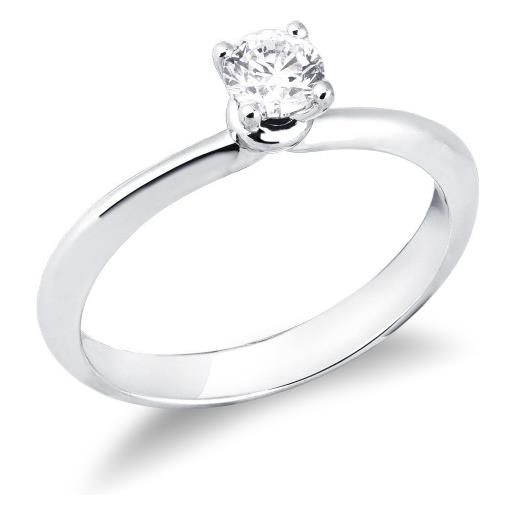 Gioielli di Valenza anello solitario griffe a 4 punte in oro bianco 18k con diamante ct. 0,30