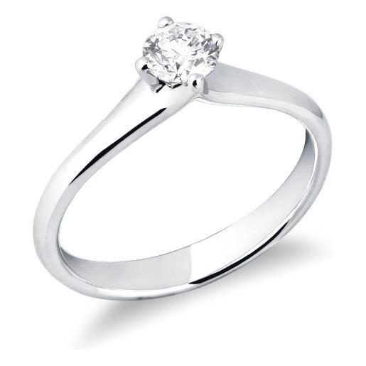 Gioielli di Valenza solitario a 4 punte in oro bianco 18k con diamante da ct. 0,40
