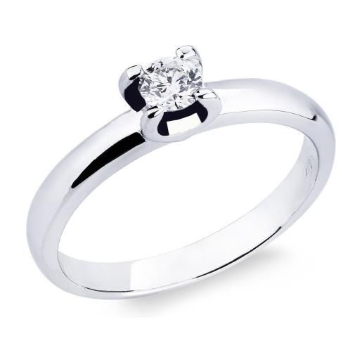 Gioielli di Valenza solitario lineare a 4 griffe in oro bianco 18k con diamante ct. 0,25