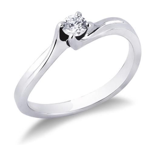 Gioielli di Valenza solitario valentino a 4 griffe in oro bianco 18k con diamante ct. 0,20