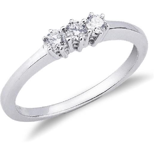 Gioielli di Valenza anello trilogy in oro bianco 18k con diamanti ct. 0,25