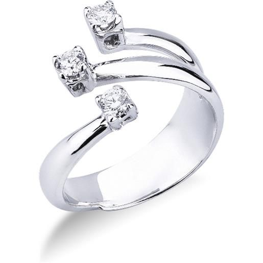 Gioielli di Valenza anello trilogy in oro bianco 18k con diamanti ct. 0,35