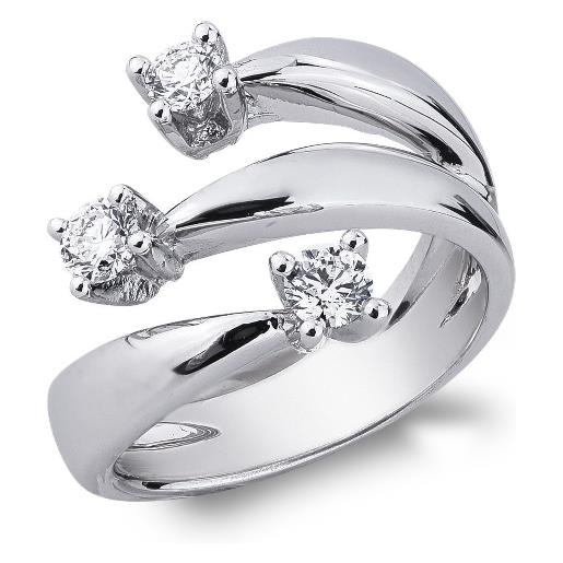 Gioielli di Valenza anello trilogy in oro bianco 18k con diamanti ct. 0,60