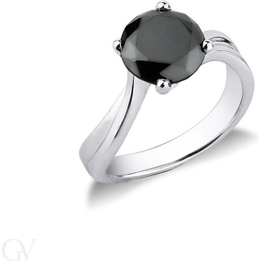 Gioielli di Valenza anello solitario in oro bianco 18k con diamante nero