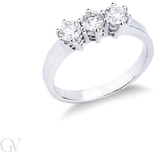 Gioielli di Valenza anello trilogy in oro bianco 18k con diamanti, 0.80 ct