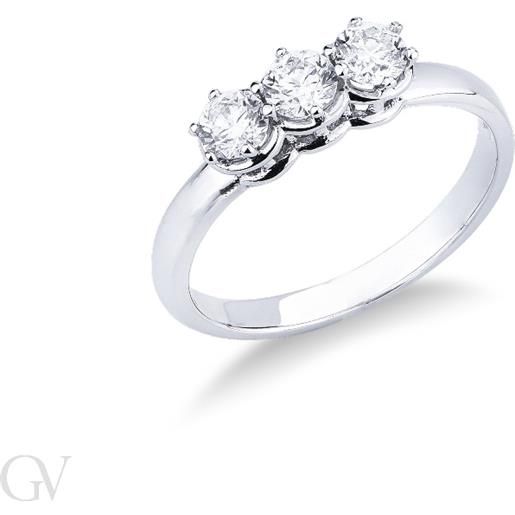 Gioielli di Valenza anello trilogy in oro bianco 18k con diamanti, ct 0.45