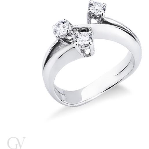 Gioielli di Valenza anello trilogy in oro bianco 18k con diamanti