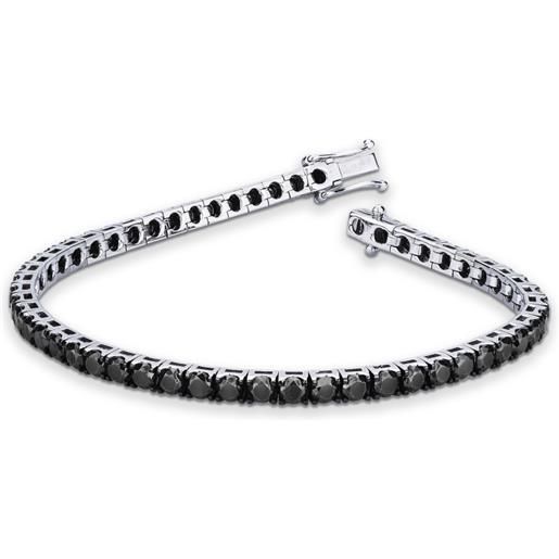 Gioielli di Valenza bracciale tennis lineare a maglia quadra in oro bianco 18k con punte brunite e diamanti neri