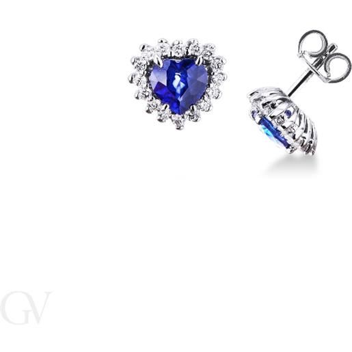 Gioielli di Valenza orecchini in oro bianco 18k con zaffiri blu taglio cuore e diamanti