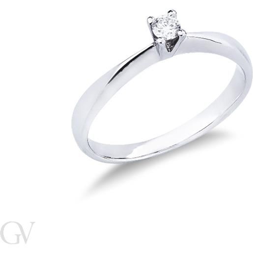 Gioielli di Valenza anello modello solitario in oro bianco 18k con diamante, ct 0.10