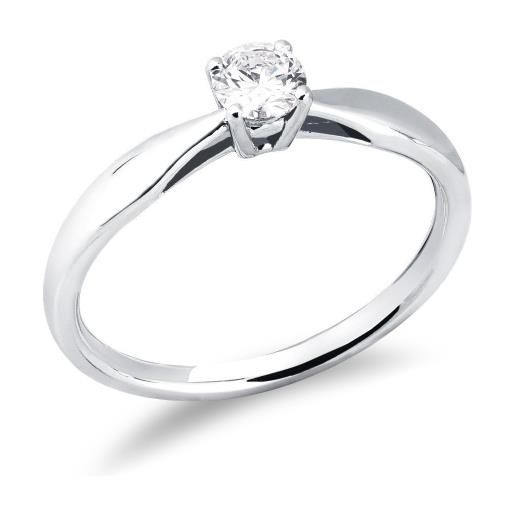 Gioielli di Valenza solitario griffe a 4 punte in oro bianco 18k con diamante ct. 0,30