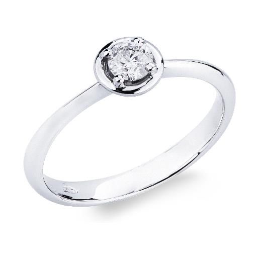 Gioielli di Valenza anello solitario a 4 griffe in oro bianco 18k con diamante ct. 0,25