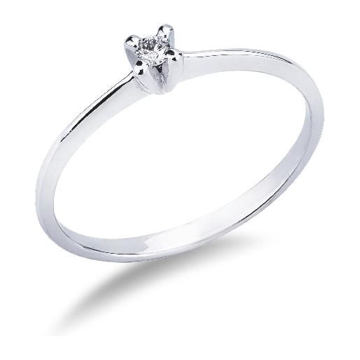 Gioielli di Valenza anello solitario modello lineare in oro bianco 18k con diamante di 0.04 ct