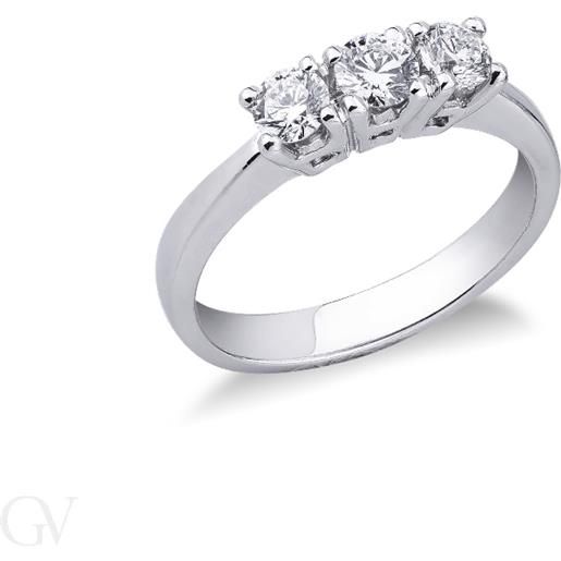 Gioielli di Valenza anello modello trilogy in oro bianco 18k con diamanti 0,60 ct