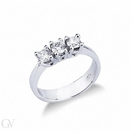 Gioielli di Valenza anello trilogy in oro bianco 18k e diamanti, ct. 0,75
