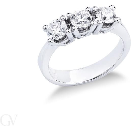 Gioielli di Valenza anello trilogy in oro bianco 18k con diamanti, ct. 1,00