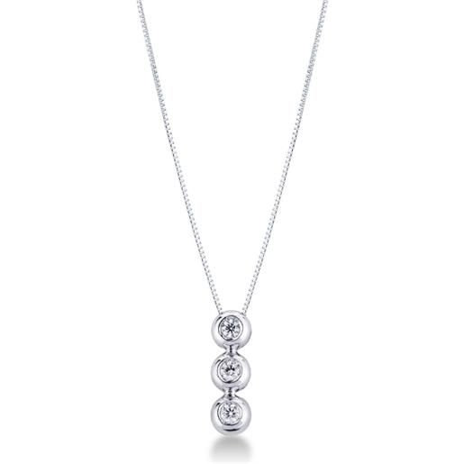 Gioielli di Valenza collana in oro bianco 18k con ciondolo trilogy in diamanti, ct 0,12. 