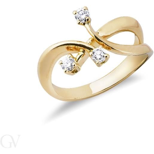 Gioielli di Valenza anello trilogy in oro giallo 18k con diamanti ct. 0,22