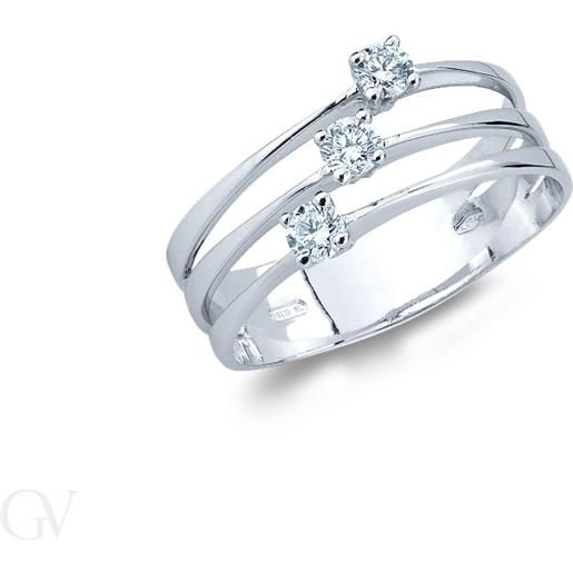 Gioielli di Valenza anello in oro bianco 18k trilogy a 3 fasce con diamanti, ct 0,24