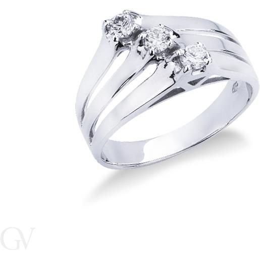 Gioielli di Valenza anello trilogy in oro bianco 18k con diamanti ct. 0,24