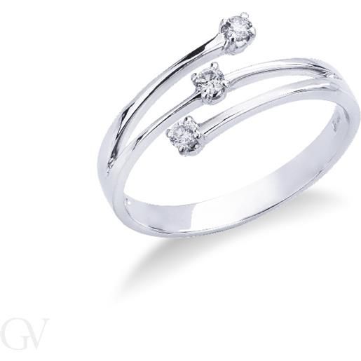 Gioielli di Valenza anello trilogy in oro bianco 18k con diamanti ct. 0,10