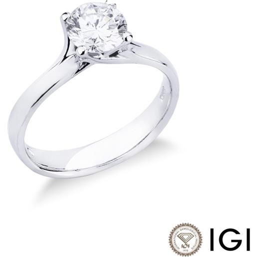 Gioielli di Valenza anello solitario in oro bianco 18k con diamante da 0.90 ct