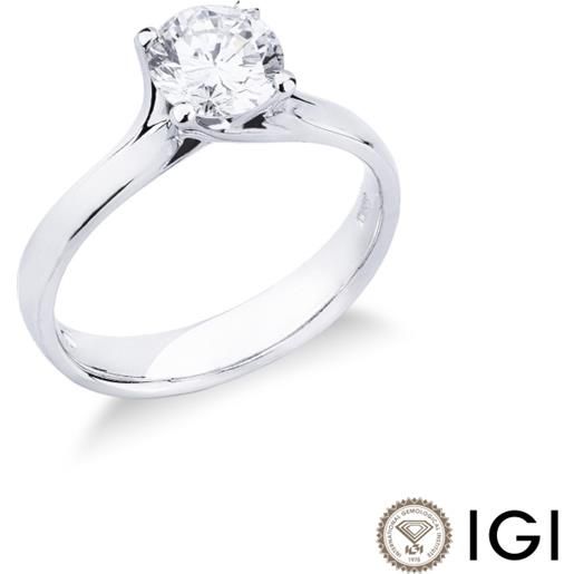 Gioielli di Valenza solitario modello lineare a quattro griffe in oro bianco 18k con diamante di 1.00 ct