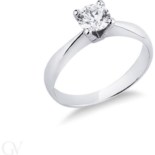 Gioielli di Valenza anello solitario lineare in oro bianco 18k con diamante, 0,90 carati