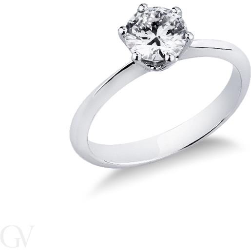 Gioielli di Valenza anello solitario a 6 griffe in oro bianco 18k con diamante, ct. 1,00