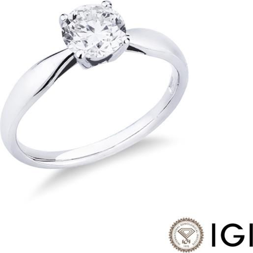 Gioielli di Valenza solitario modello a quattro griffe in oro bianco 18k con diamante di 1.00 ct