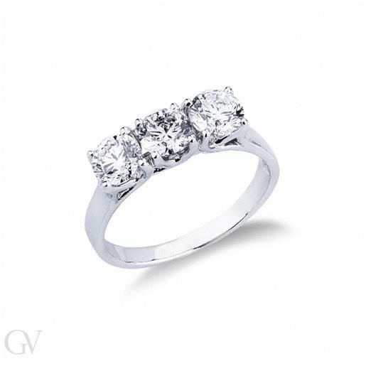 Gioielli di Valenza anello trilogy in oro bianco 18k con diamanti ct. 1,50